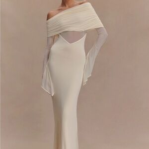 Meshki Kaitlin One Shoulder Slinky And Mesh Maxi Dress - Ivory